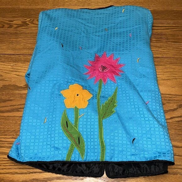 Vintage Julia Kim Embroidered Flowers Blazer Medium Blue Artsy Crazy Funky - Picture 5 of 5